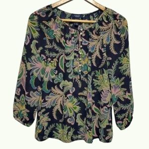Chaps top Womens Sz xs X-small women’s Paisley Sheer colorful Lightweight Comfy